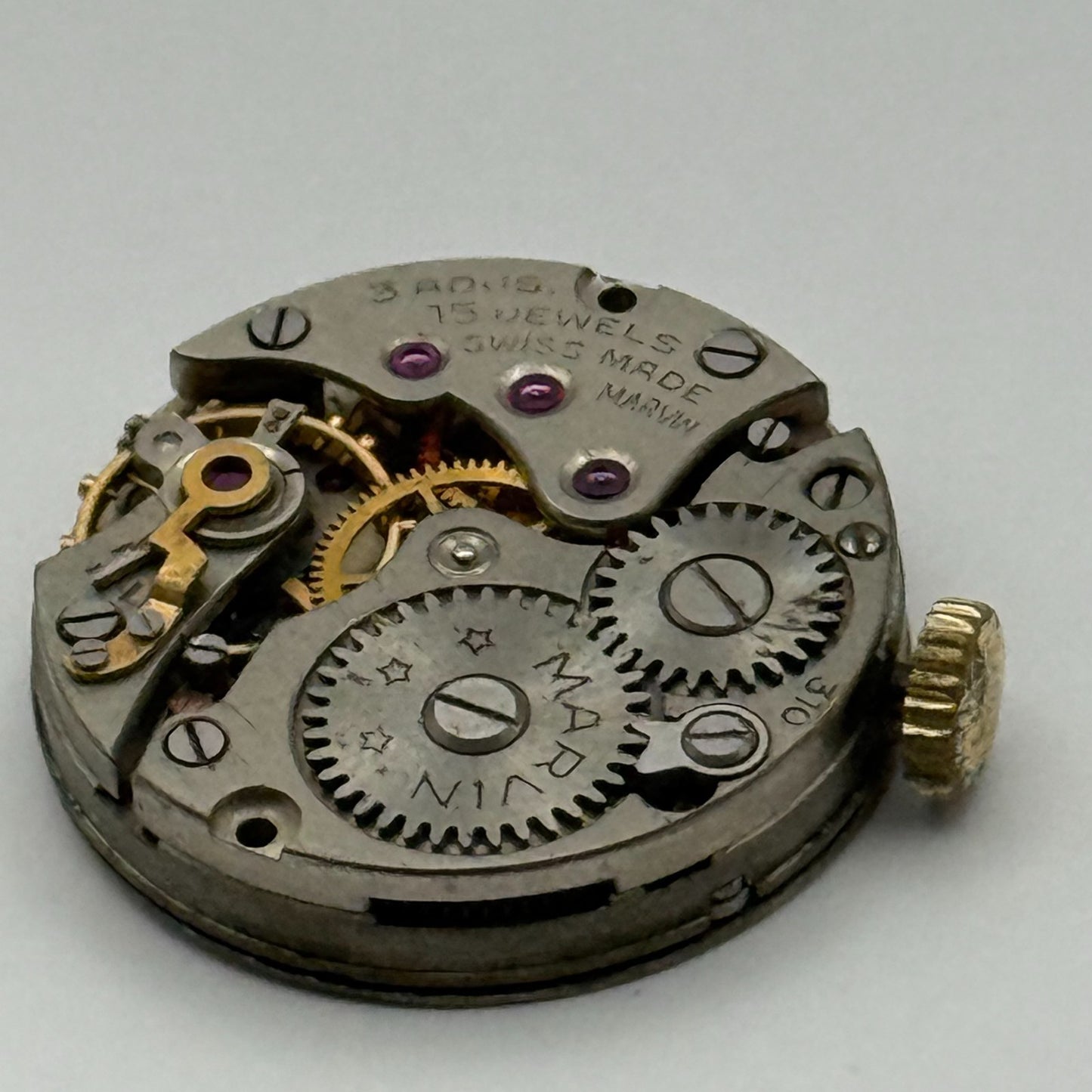 Marvin 310 Watch Movement Manual Wind Vintage Swiss 15 Jewels Parts 19.6mm