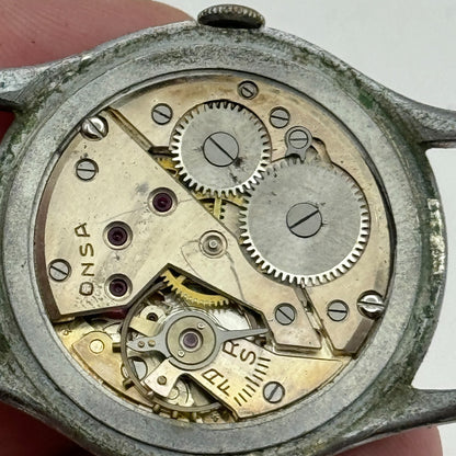 34mm Men’s Vintage Onsa Bund Strap Salmon Dial Manual Wind Watch TO RESTORE