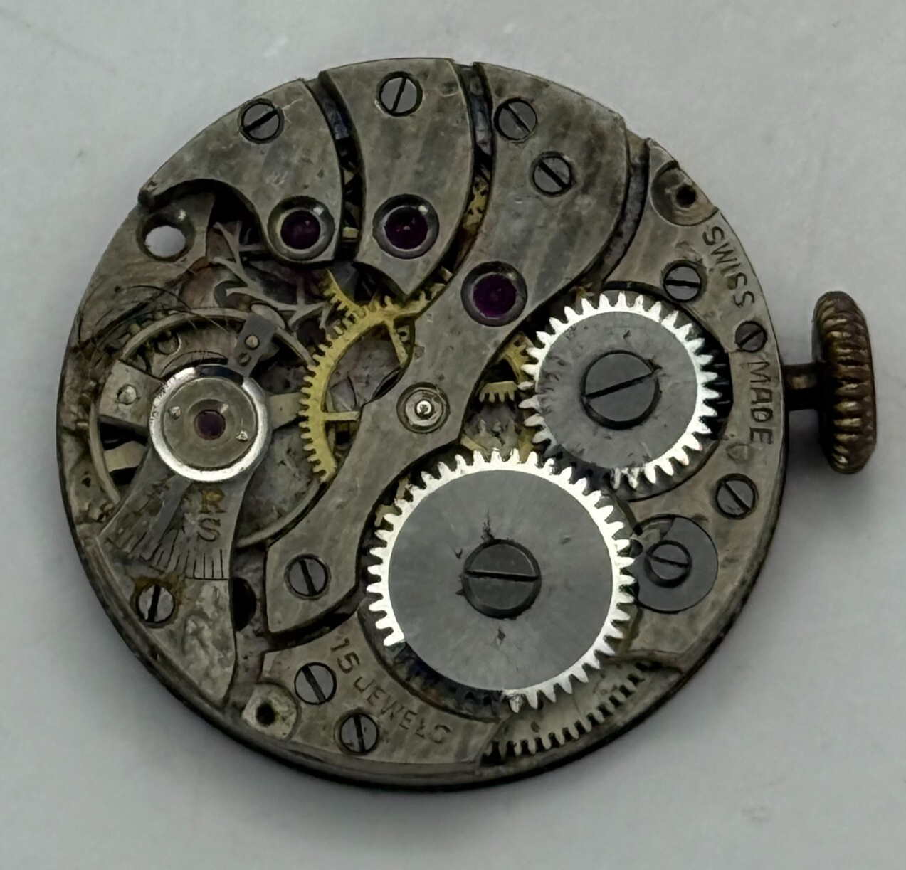23.2mm Vintage 15 Jewels Swiss Trench Watch Movement Manual Wind PARTS REPAIR