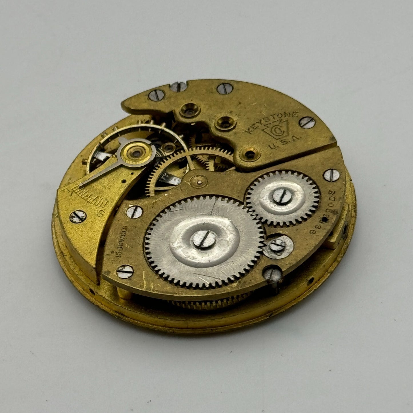 43.1mm Vintage Keystone USA 15 Jewels Swiss Hunter Pocket Watch Movement PARTS