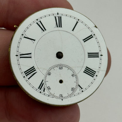 33.7mm Antique Unidentified Key Wound Pocket Watch Movement Dial PARTS REPAIR