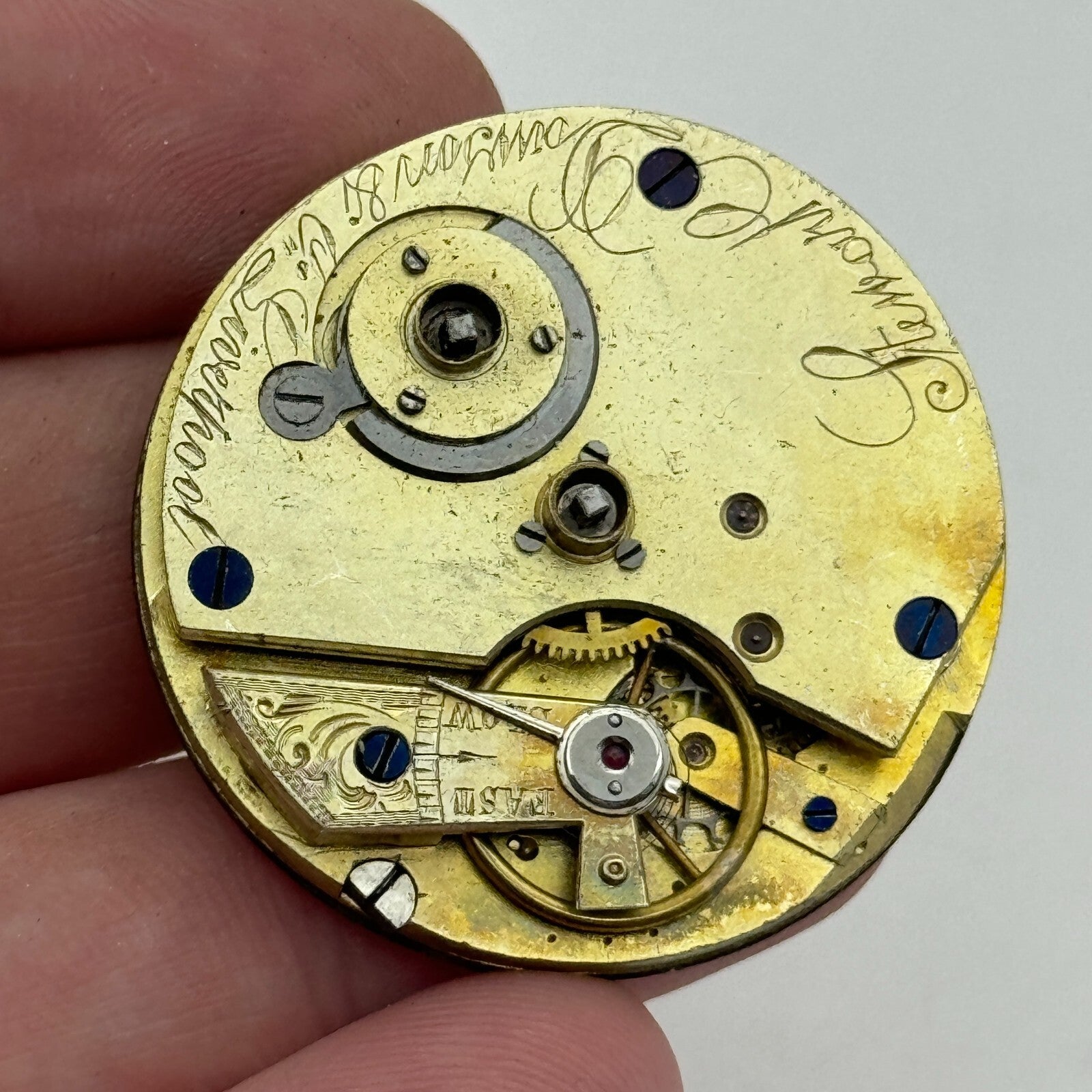 36.3mm Antique Stewart Dawson Co Liverpool Key Wound Pocket Watch Movement PARTS