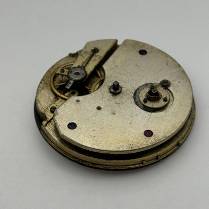 47.6mm Antique Unidentified Key Wound Pocket Watch Movement Dial PARTS REPAIR