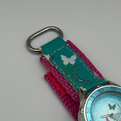 Kids Quartz Watch Blue Butterfly Design Hook & Loop Strap Working 33mm