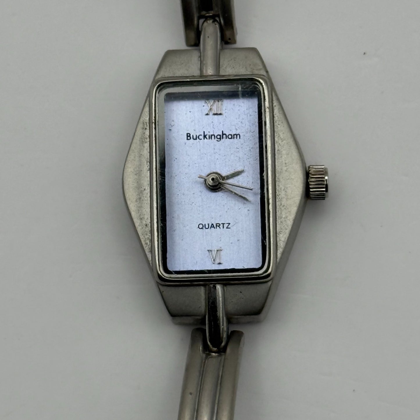 Buckingham Ladies Quartz Watch Purple Dial Silver Tone Bracelet Working 18mm