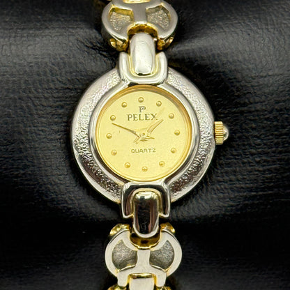 22mm Working Ladies Pelex Swiss 18k Gold Electroplated Quartz Watch 5.75 Inches