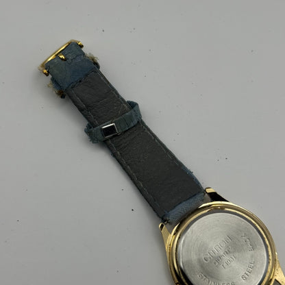 Citron Ladies Quartz Watch Dolphin Dial Gold Tone Blue Strap Working 35mm