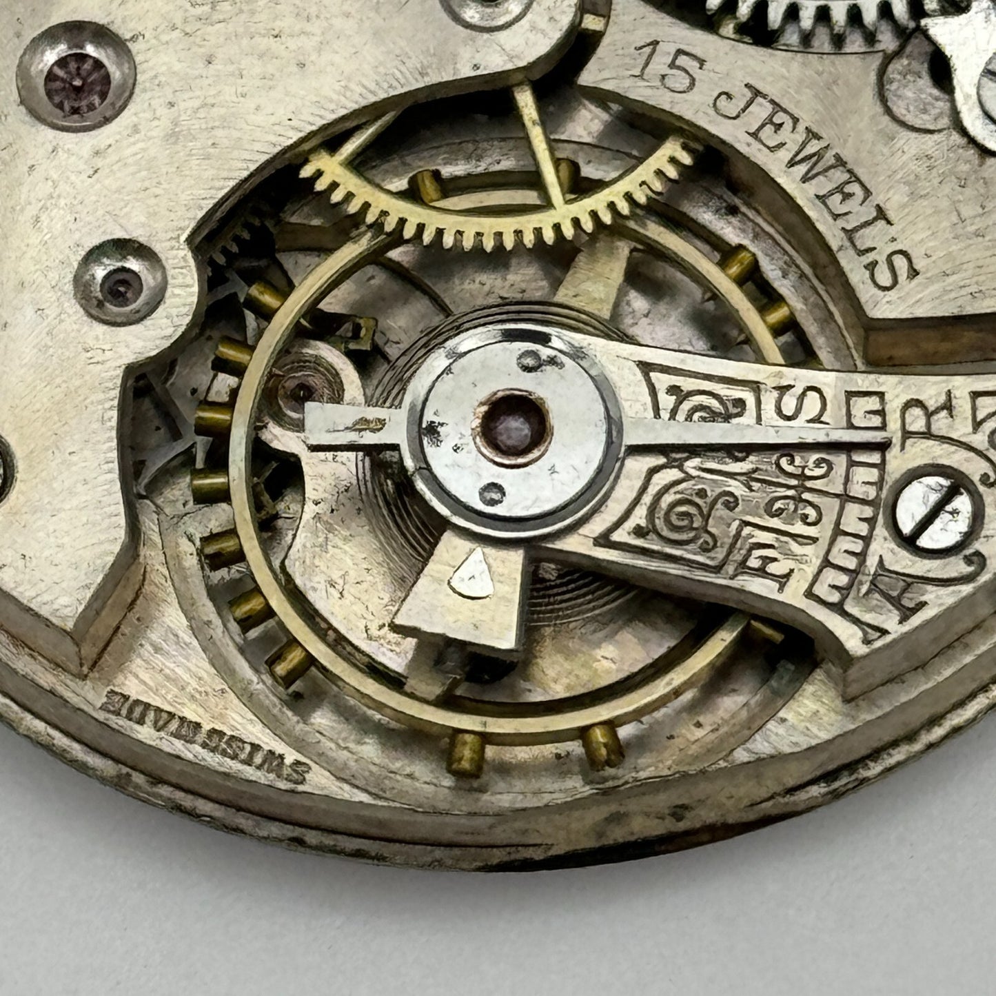 42.9mm Vintage 15 Jewels Swiss Hunter Pocket Watch Movement Dial And Hands PARTS