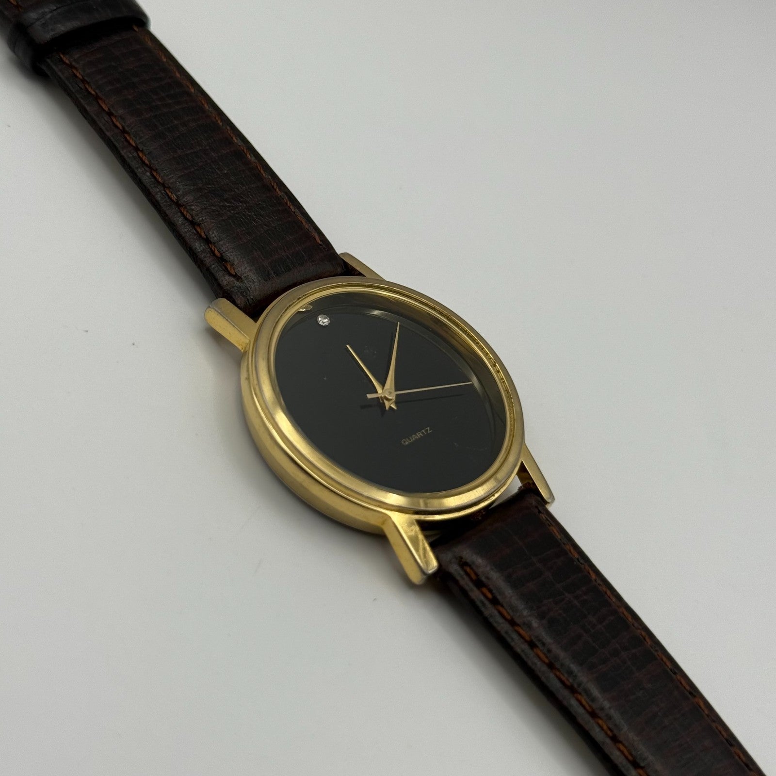 Jules Legassi Unisex Quartz Watch Genuine Diamond Black Dial Japan Working 34mm