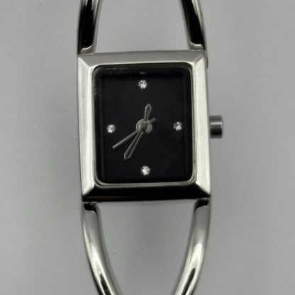 Avon Ladies Quartz Watch Black Square Dial Silver Tone Bracelet Working 19mm