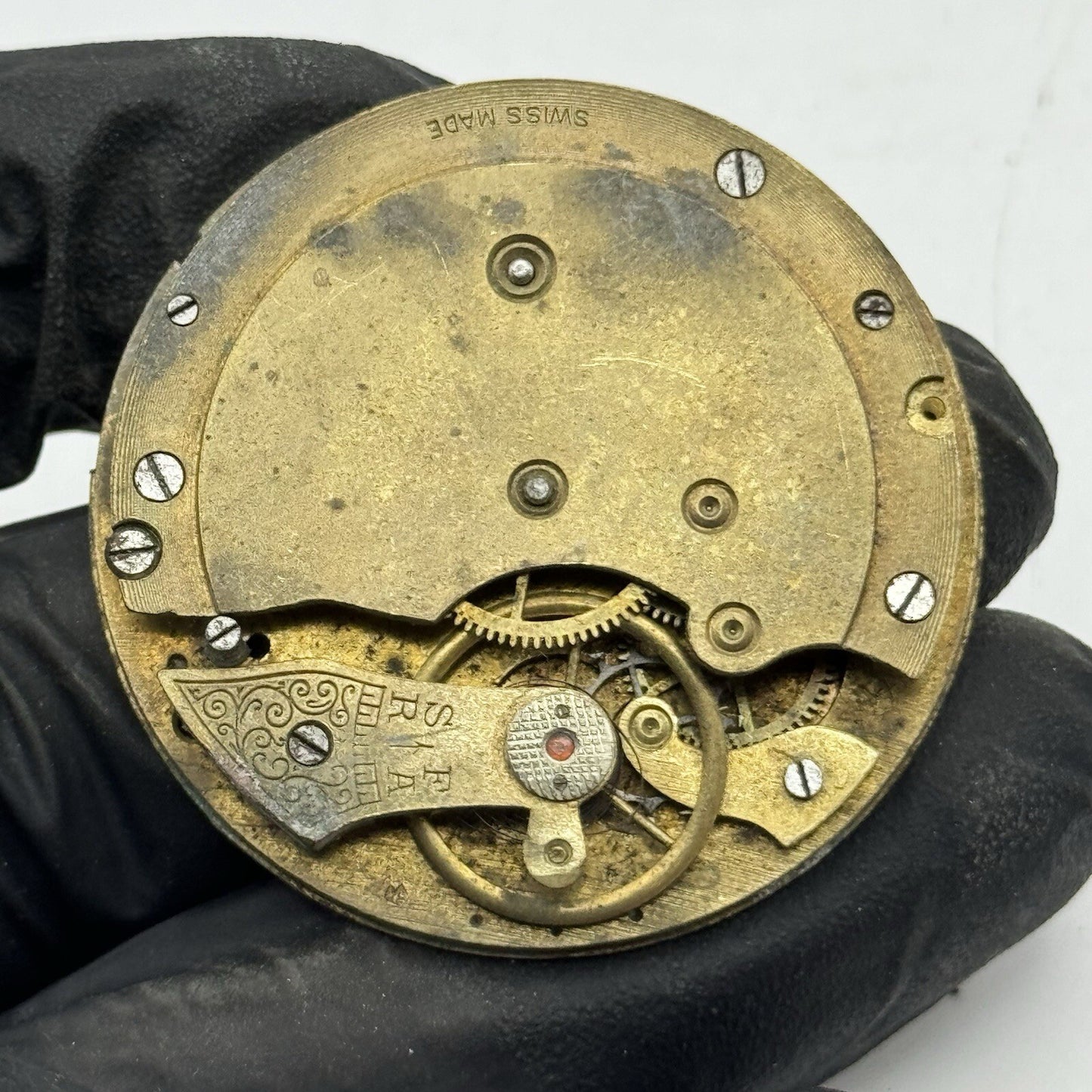 41.2mm Unidentified Swiss Antique Pocket Watch Movement FOR PARTS