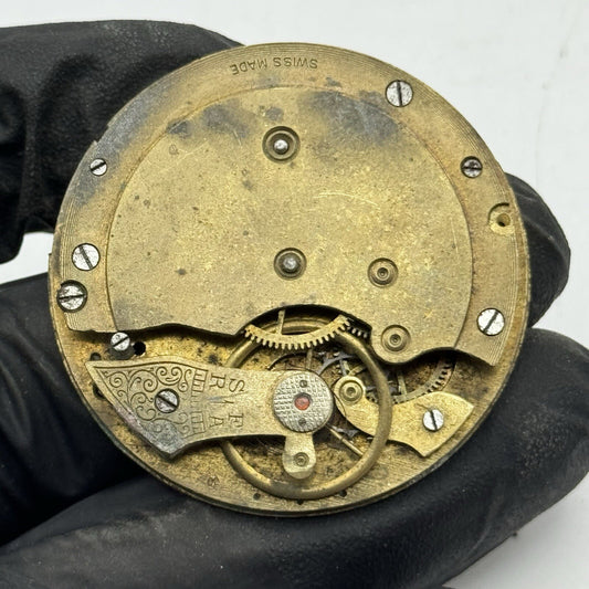 41.2mm Unidentified Swiss Antique Pocket Watch Movement FOR PARTS