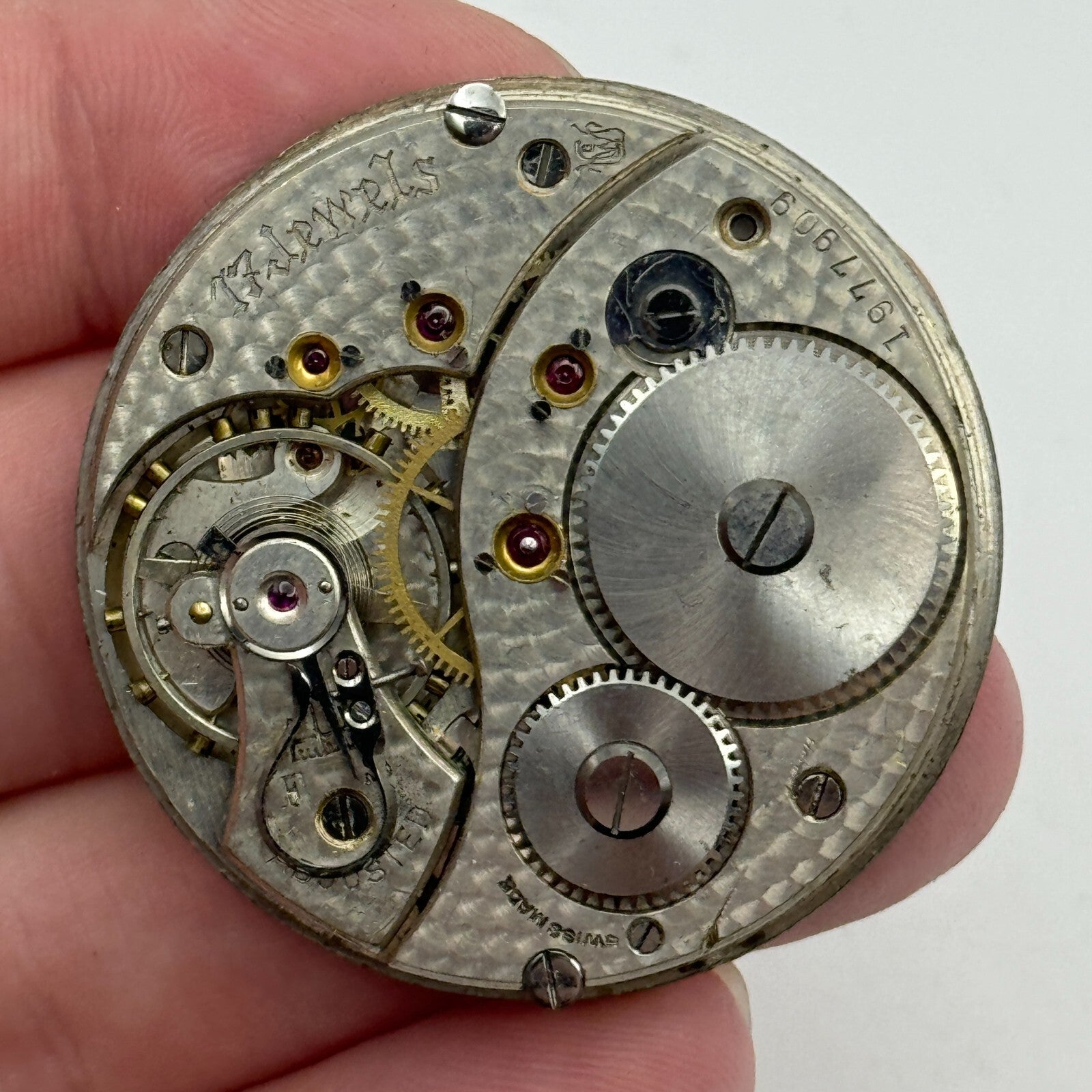 43.1mm Unidentified High Grade Open Face 17 Jewels Pocket Watch Movement PARTS