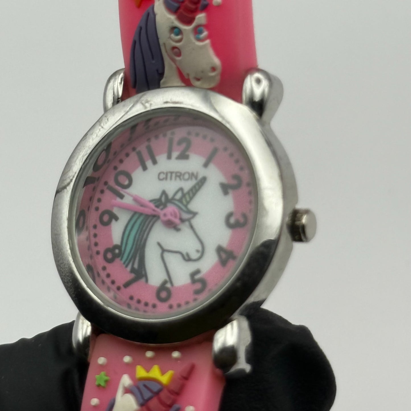 Citron Kids Quartz Watch Unicorn Print Strap Pink Dial Working 27mm New Battery
