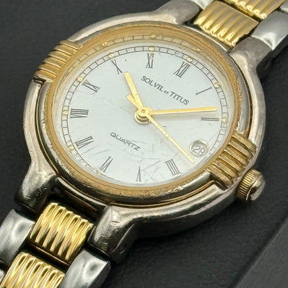 Solvil Et Titus Ladies Quartz Watch Date Dial Two Tone Bracelet Working 25mm