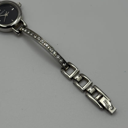 Solo Ladies Quartz Watch Black Dial Rhinestone Accents Bracelet Working 19mm