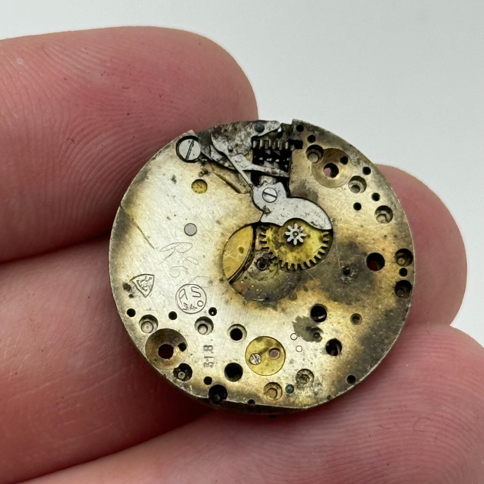 25.8mm AS 340 A Schild Watch Movement And Art Deco Tank Case 15 Jewels PARTS