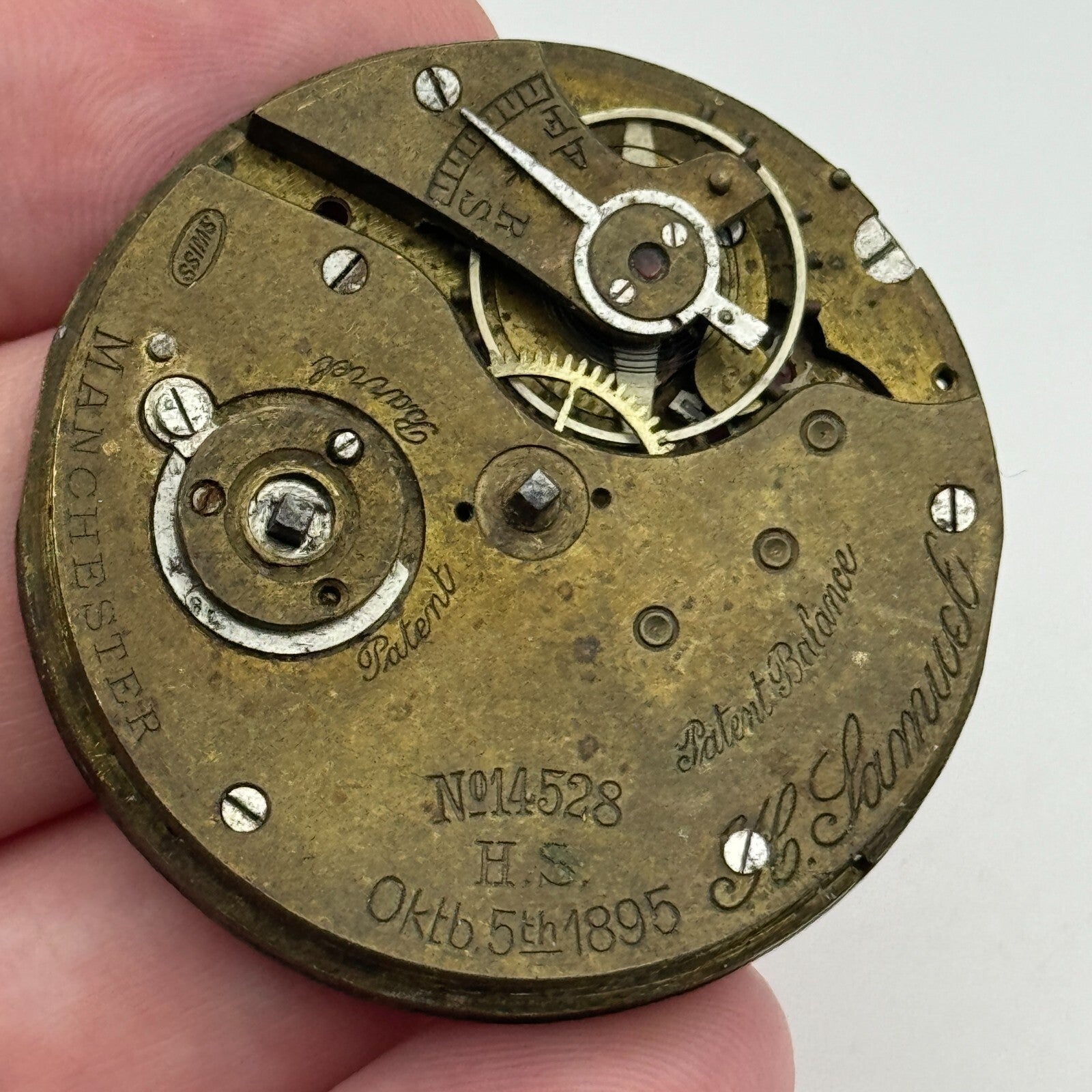 42.2mm Antique H Samuel Manchester Patent Balance Pocket Watch Movement PARTS