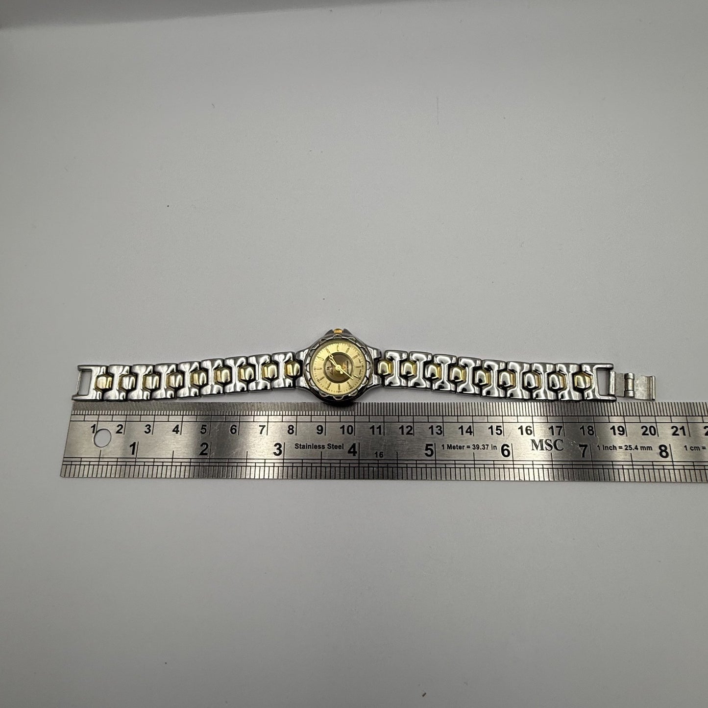 LS Louis Santini Ladies Quartz Watch Two Tone Bracelet Japan Working 24mm