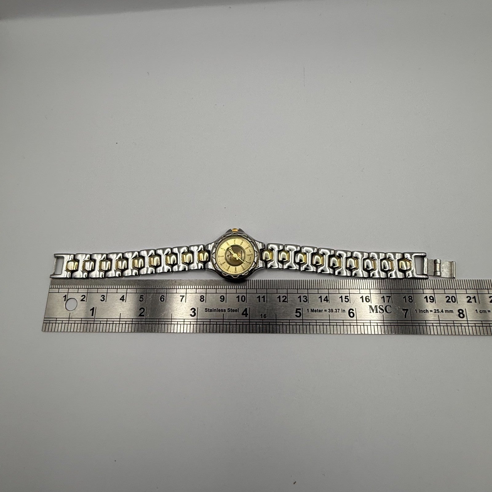 LS Louis Santini Ladies Quartz Watch Two Tone Bracelet Japan Working 24mm