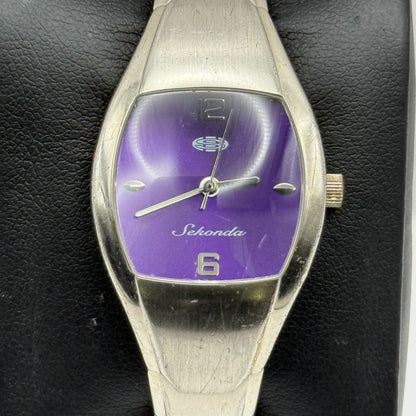 Sekonda Ladies Quartz Watch Purple Dial Silver Tone Bracelet Steel Working 24mm