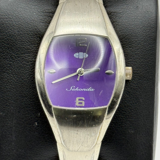 Sekonda Ladies Quartz Watch Purple Dial Silver Tone Bracelet Steel Working 24mm