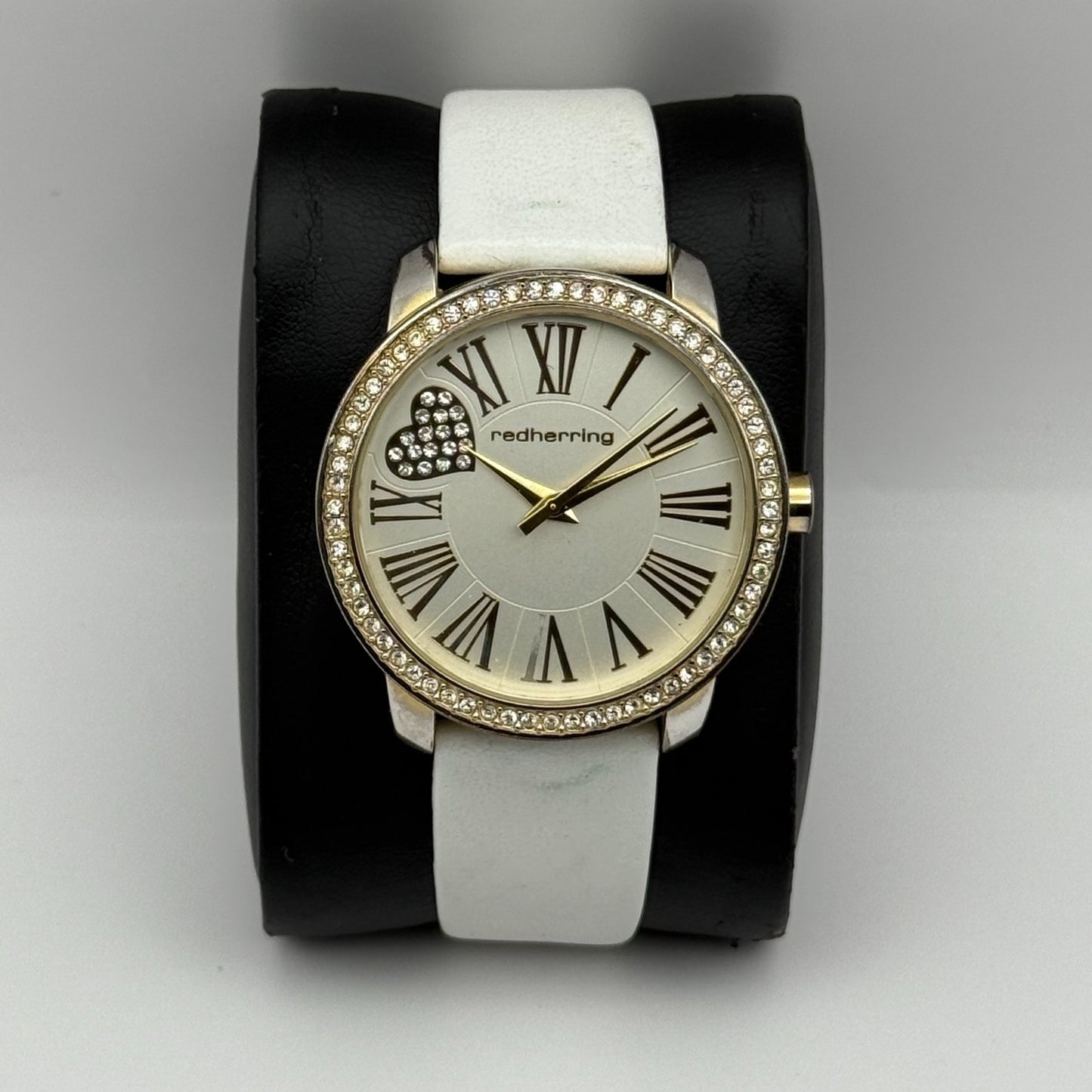 Redherring Ladies Quartz Watch Crystal Accents White Leather Strap Working 37mm