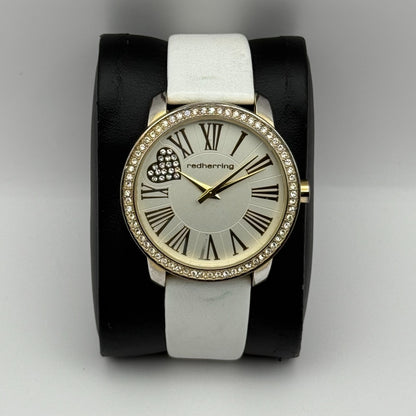 Redherring Ladies Quartz Watch Crystal Accents White Leather Strap Working 37mm