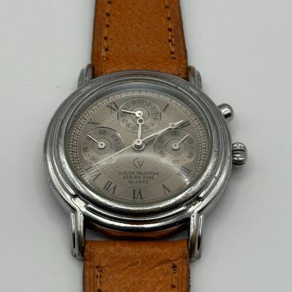 Claude Valentini Series 3000 Men's Quartz Watch Tan Leather Strap Working 36mm