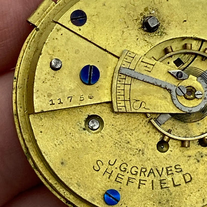 44.9mm Antique J G Graves The English Express Lever Pocket Watch Movement PARTS