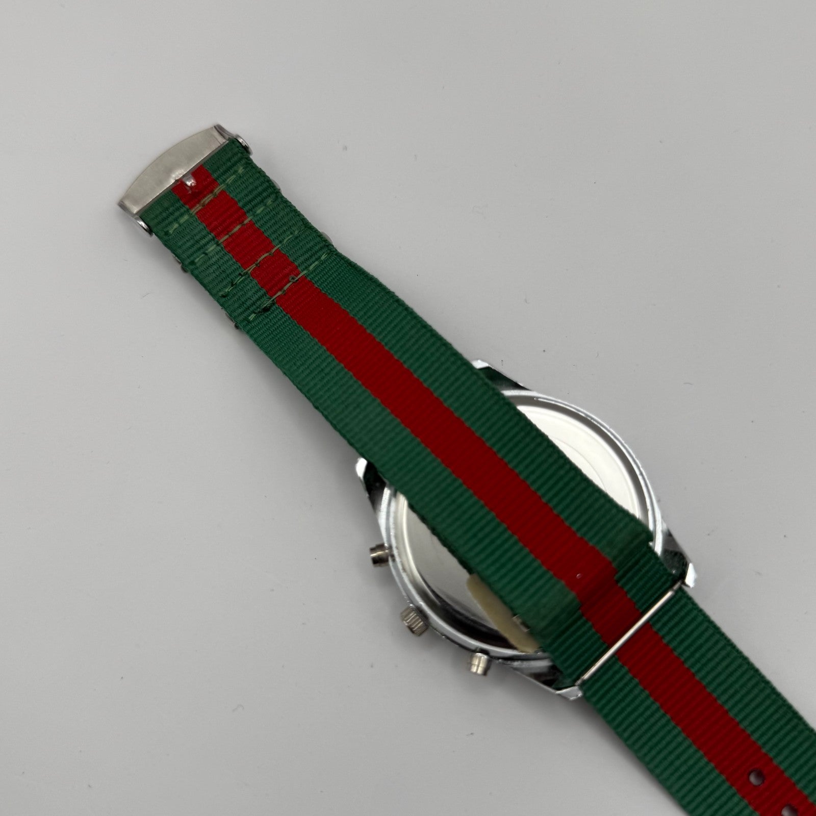 Jhon Star Men’s Quartz Watch Chronograph Gold Dial Green Red Strap Working 45mm