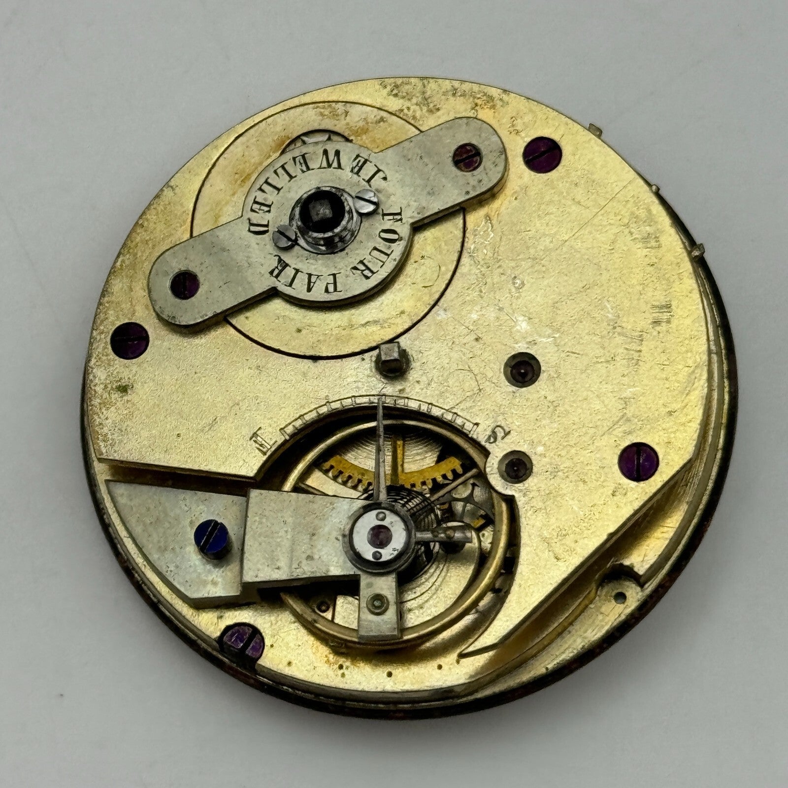 46.4mm Antique Four Pair Jewelled Unique Key Wound Pocket Watch Movement PARTS