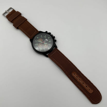 Xinew Men’s Quartz Chronograph Watch Calendar Dial Brown Strap Working 43mm