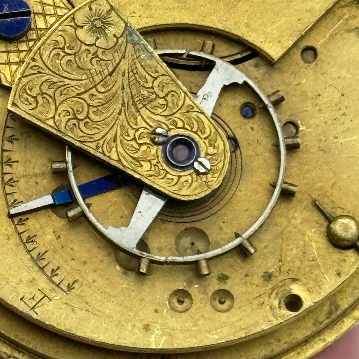 43.2mm Antique J J Pollard Hindley Key Wound Pocket Watch Movement PARTS REPAIR