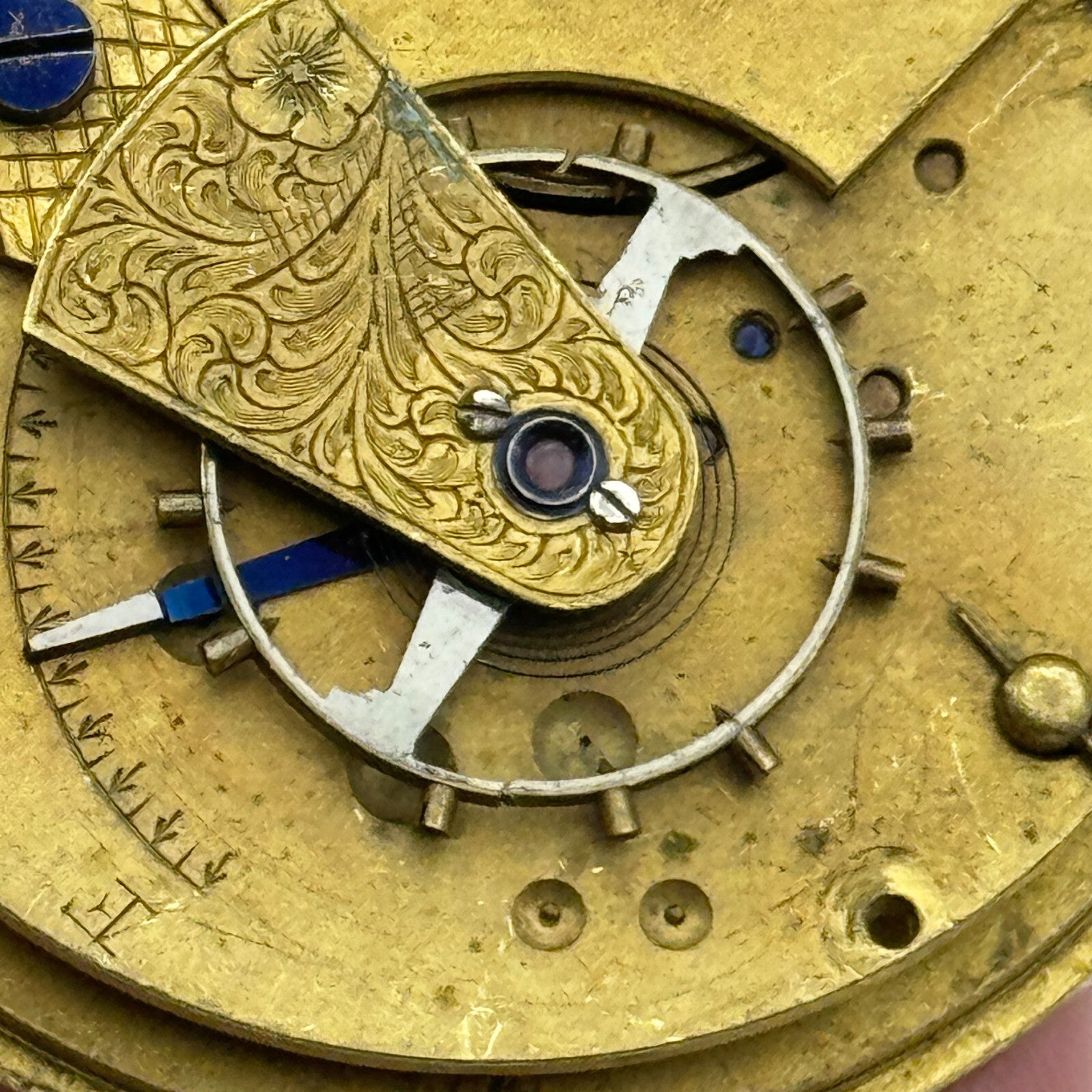 43.2mm Antique J J Pollard Hindley Key Wound Pocket Watch Movement PARTS REPAIR