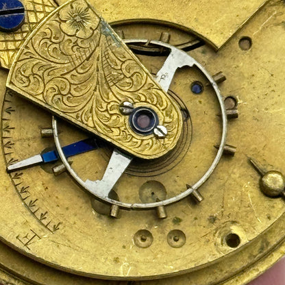 43.2mm Antique J J Pollard Hindley Key Wound Pocket Watch Movement PARTS REPAIR