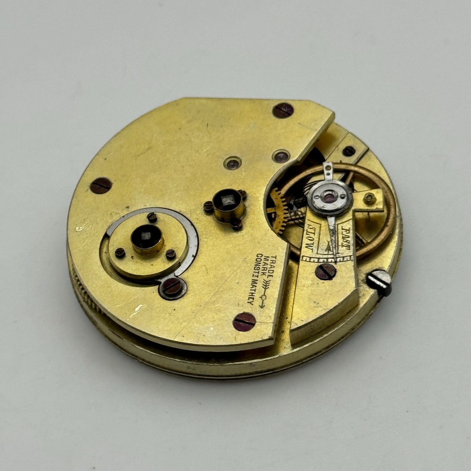 40.5mm Antique Trade Mark Consti Mathey Key Wound Pocket Watch Movement PARTS