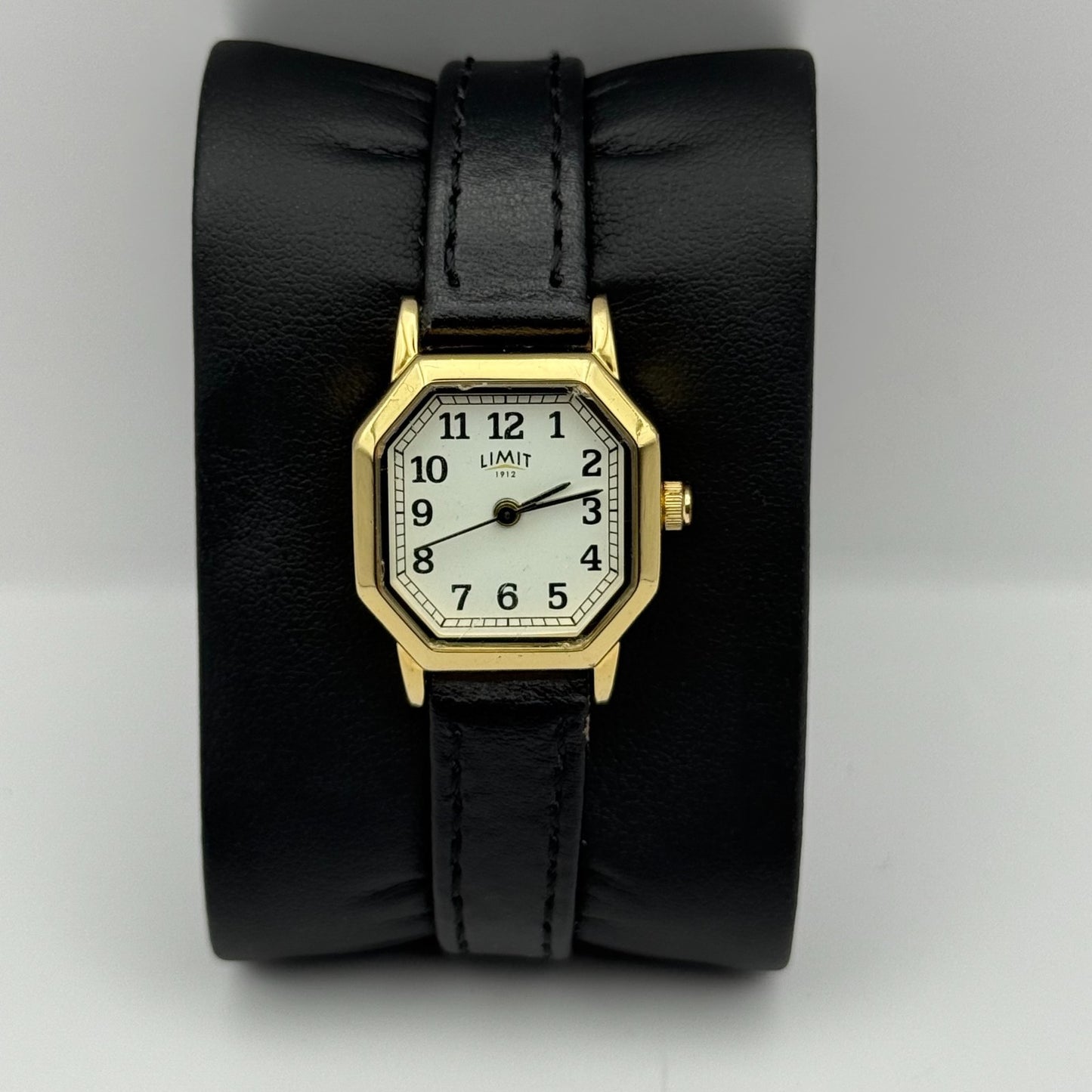 Limit 1912 Ladies Quartz Watch White Dial Black Leather Strap Working 22mm