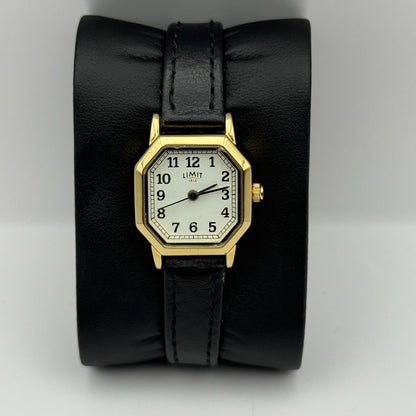 Limit 1912 Ladies Quartz Watch White Dial Black Leather Strap Working 22mm