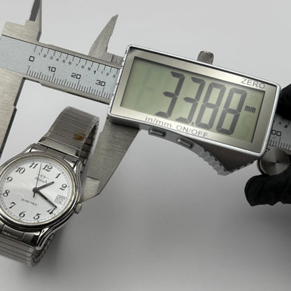 Adina Design Ladies Quartz Watch Date Dial Silver Tone Stretch Band Working 33mm