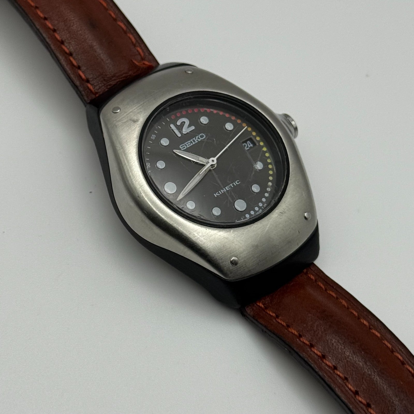 Seiko Kinetic Arctura Quartz Watch 3M22-0D40 Date Dial Japan 34mm PARTS REPAIR