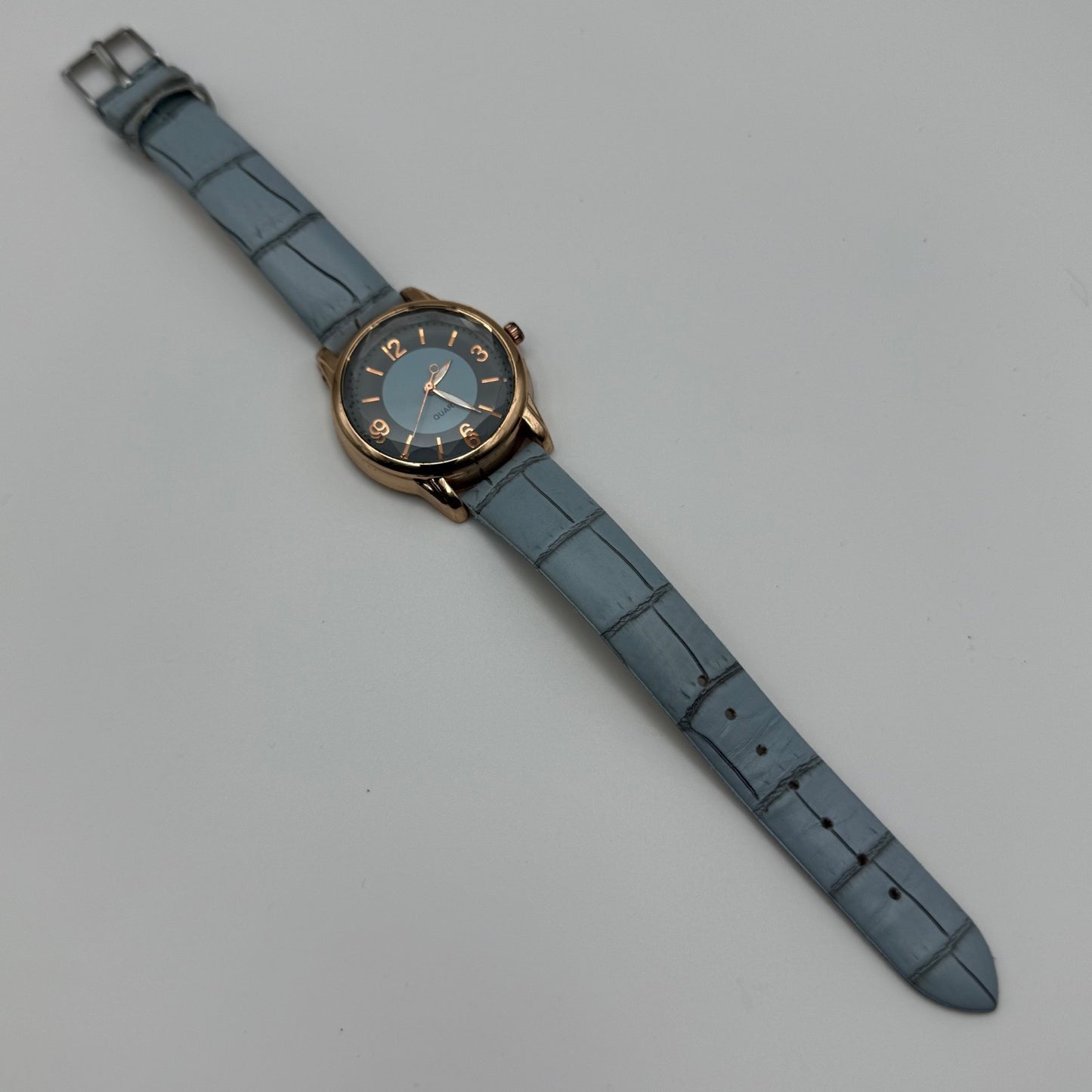 Working Ladies Rose Gold Tone Blue Dial & Strap Seconds Hand 34mm Quartz Watch