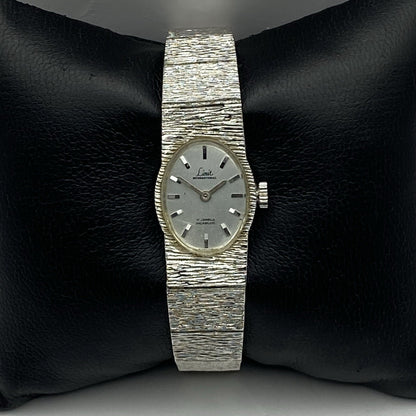 17mm RUNS BUT STOPS Vintage Limit Beautiful Ladies Silver Tone Bark Affect Watch