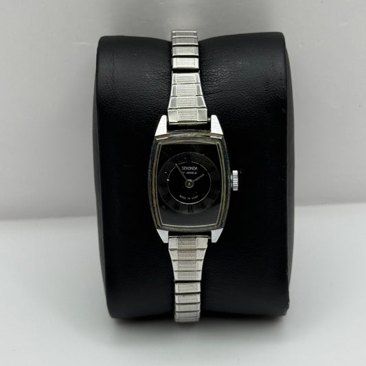 18mm Sekonda USSR Soviet Ladies Black Dial Vintage Manual Wind Watch FOR PARTS