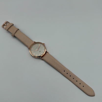 Guy Laroche Ladies Quartz Watch Rose Gold Tone Beige Strap Working 31mm