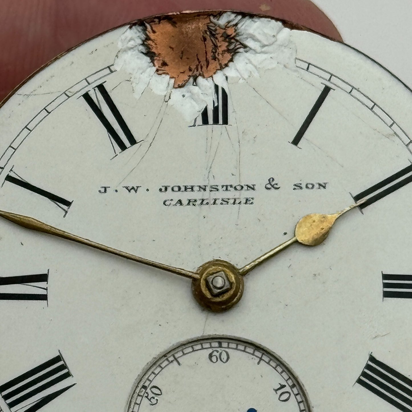 45mm Antique J W Johnston & Son Carlisle Key Wound Pocket Watch Movement PARTS