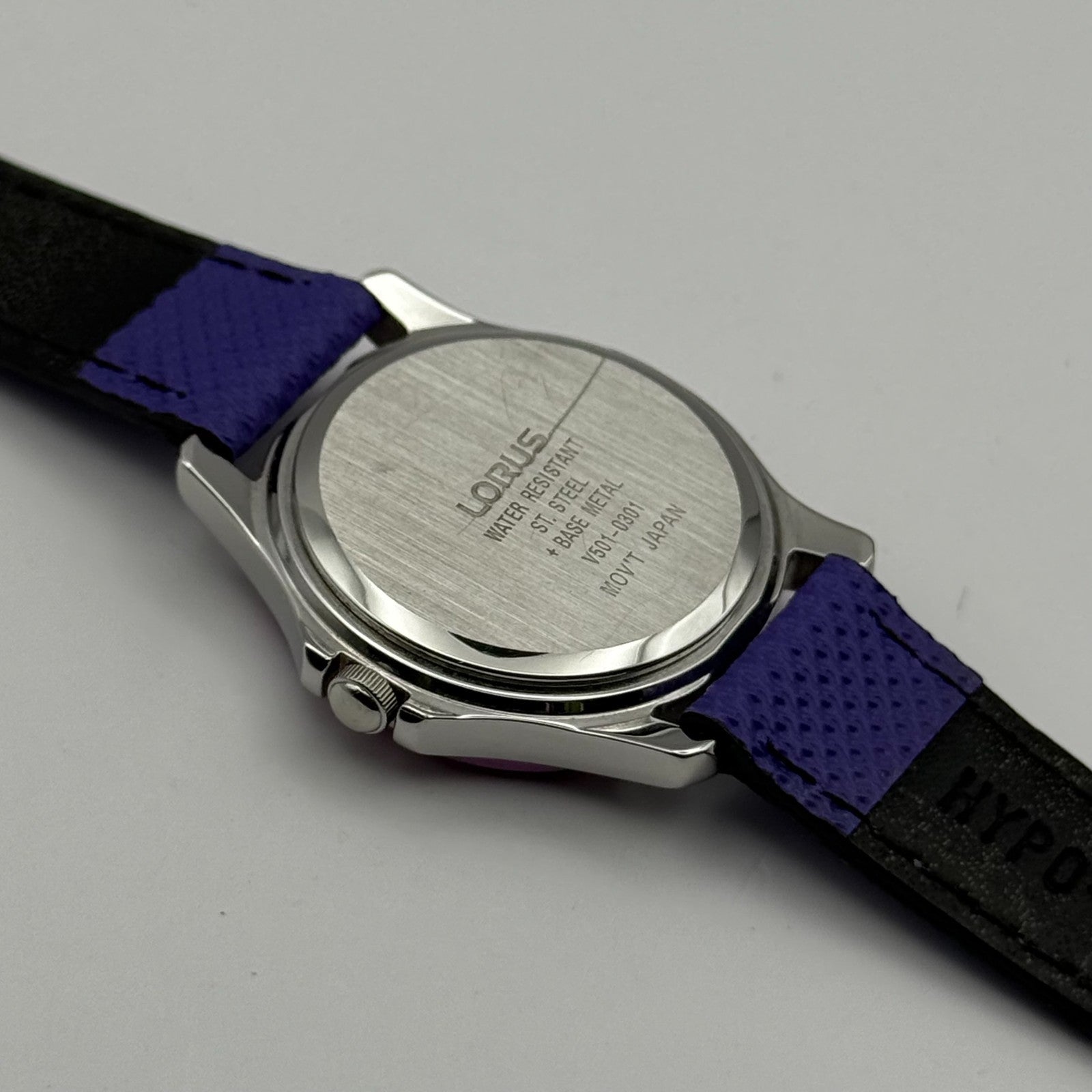 Lorus Quartz Watch White Dial Purple Strap Bezel Japan Working 26mm New Battery