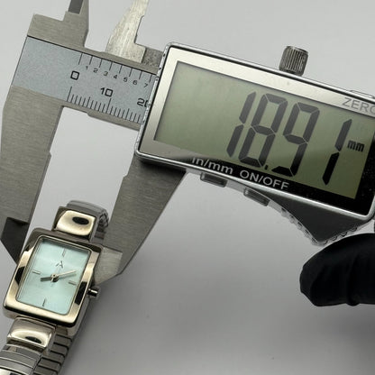 A Ladies Quartz Watch Rectangular Dial Silver Tone Stretch Band Working 19mm