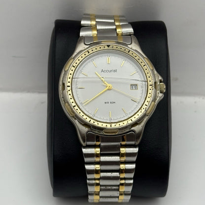 39mm Working Vintage Mens Accurist WR 50M Two Tone Date Dial Japan Quartz Watch