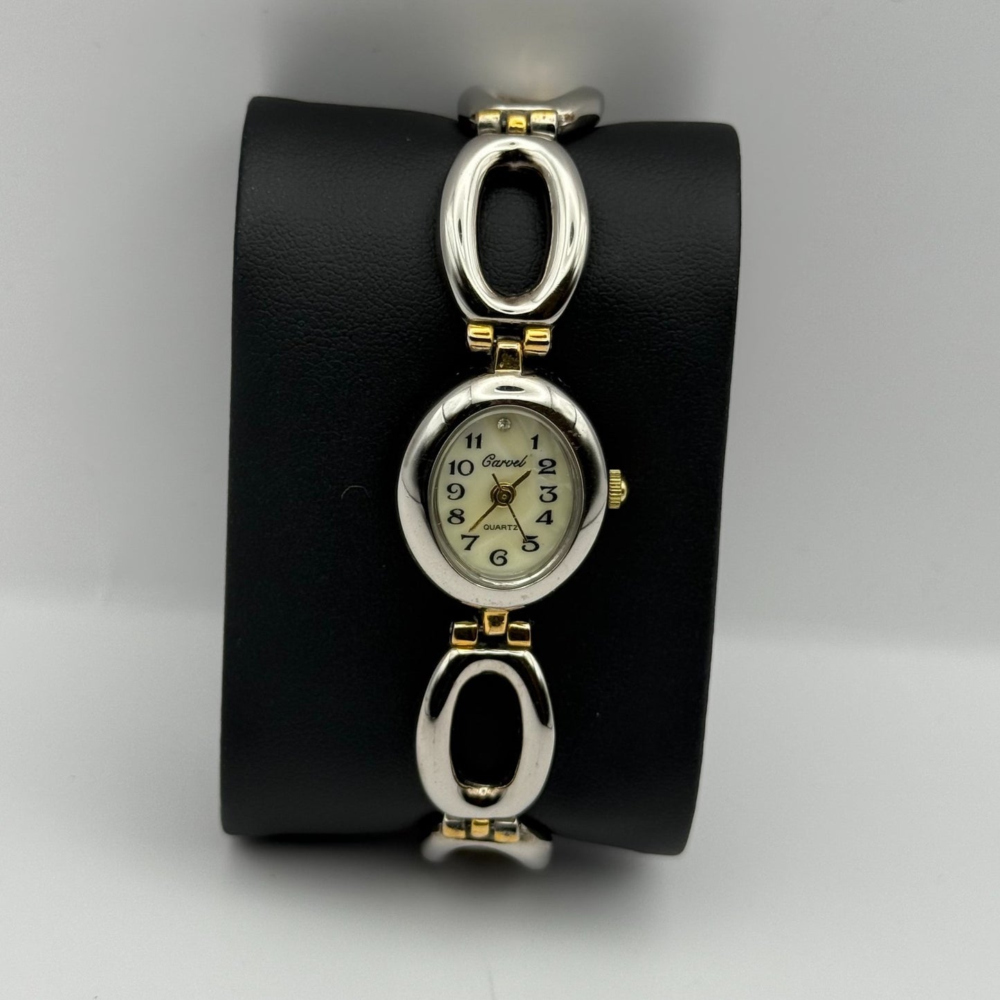 Carvel Ladies Quartz Watch MOP Oval Dial Silver Gold Tone Bracelet Working 19mm